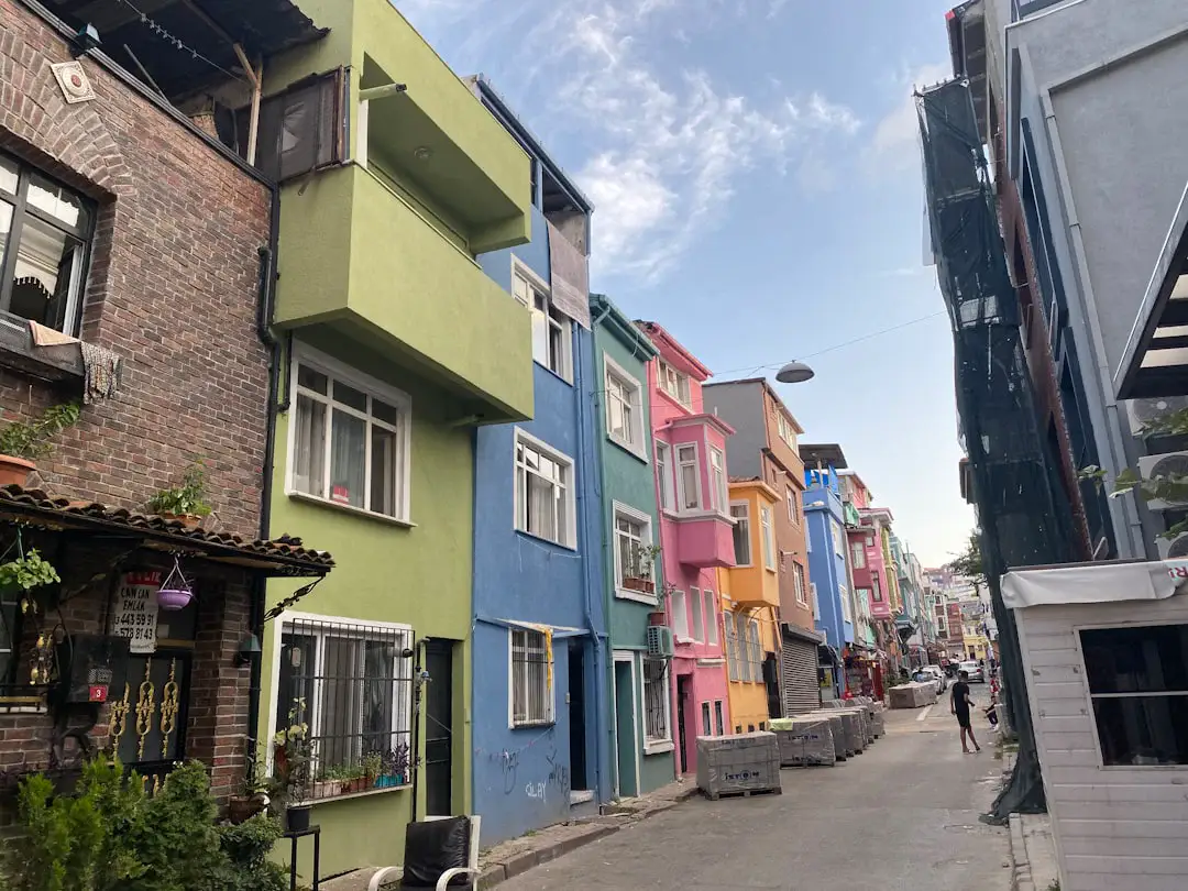 a row of colorful buildings
