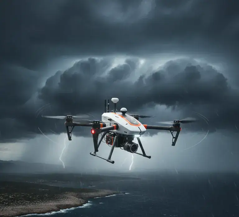 Meteorological drone equipped with weather sensors flying through atmospheric boundary layer
